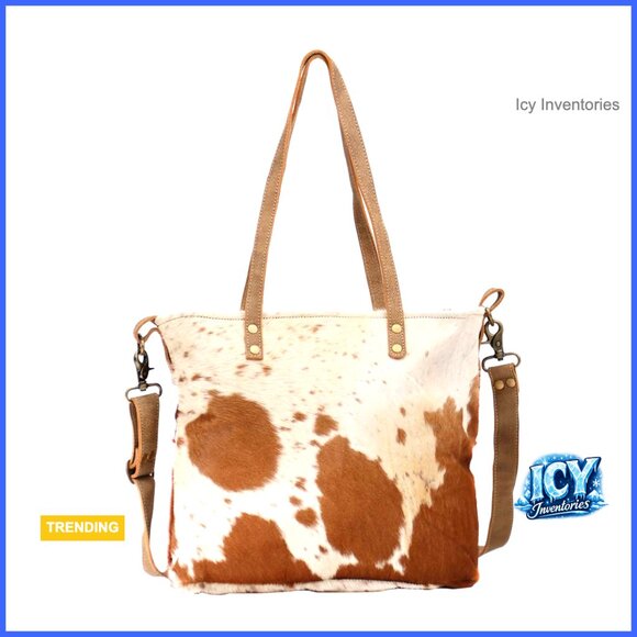 Genuine Leather Straps Cowprint Purse Over The Shoulder Tote